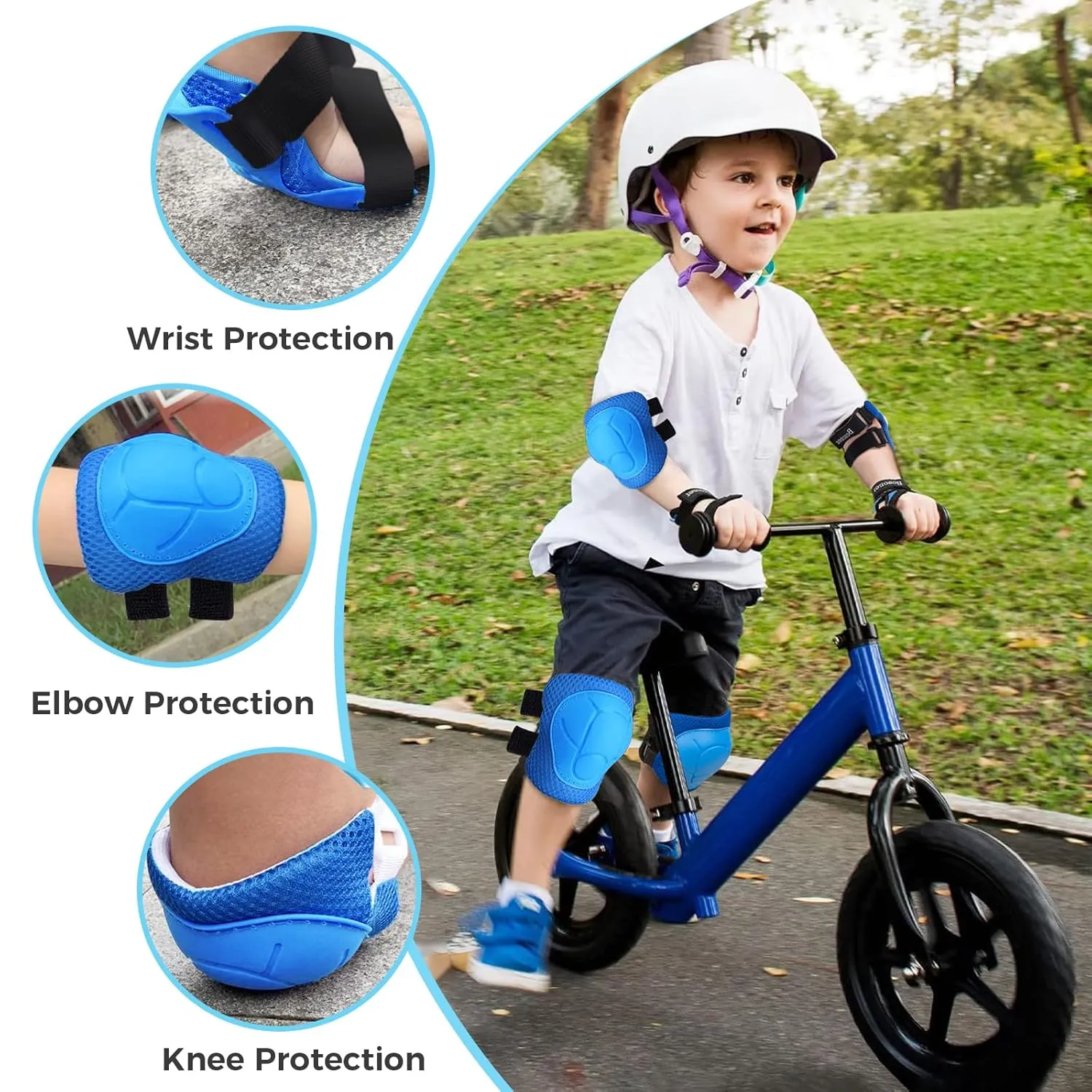 BOSONER Basic Kids Protective Gear: Kids Knee Pads and Elbow Pads with Wrist Guards Set for 3-15 Years - Design for Roller Skates, Cycling, BMX Bike, Skateboard, Inline Skating, Scooter Riding Sports