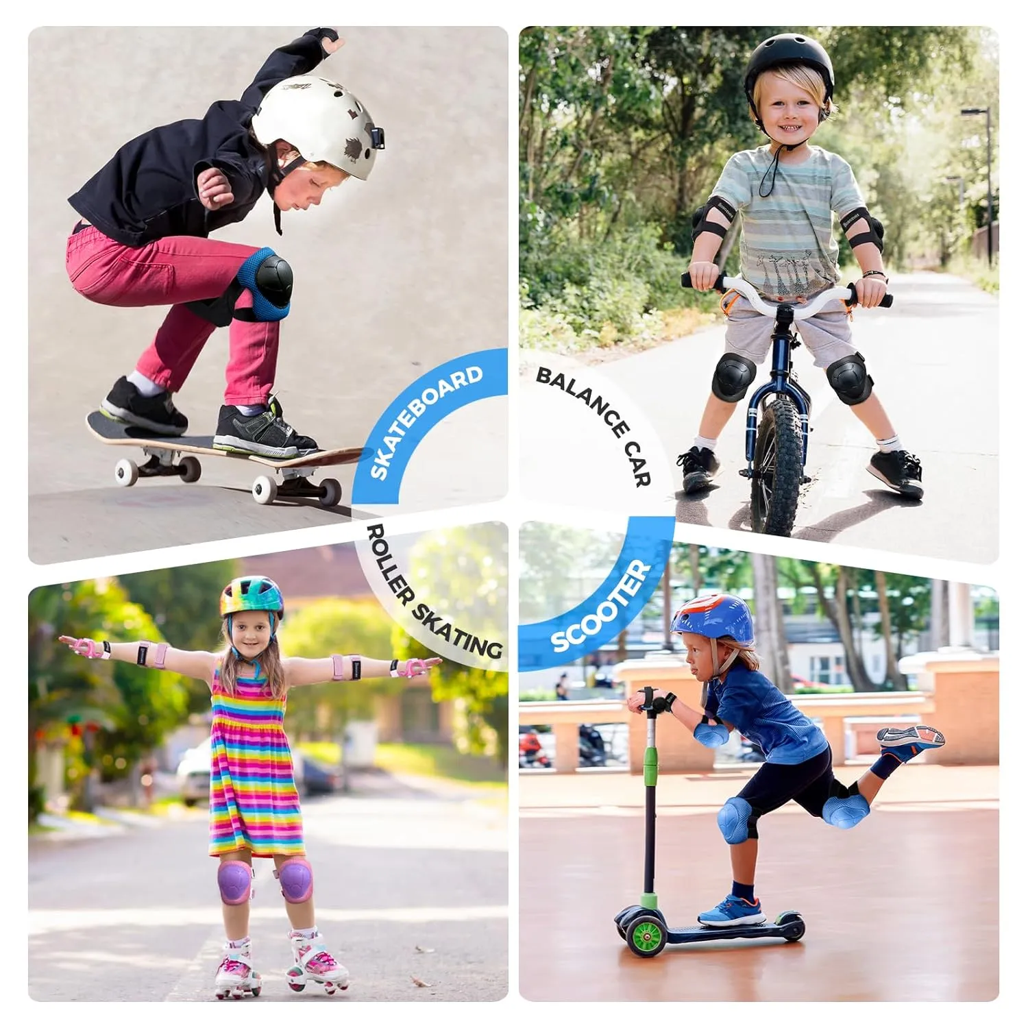 BOSONER Basic Kids Protective Gear: Kids Knee Pads and Elbow Pads with Wrist Guards Set for 3-15 Years - Design for Roller Skates, Cycling, BMX Bike, Skateboard, Inline Skating, Scooter Riding Sports