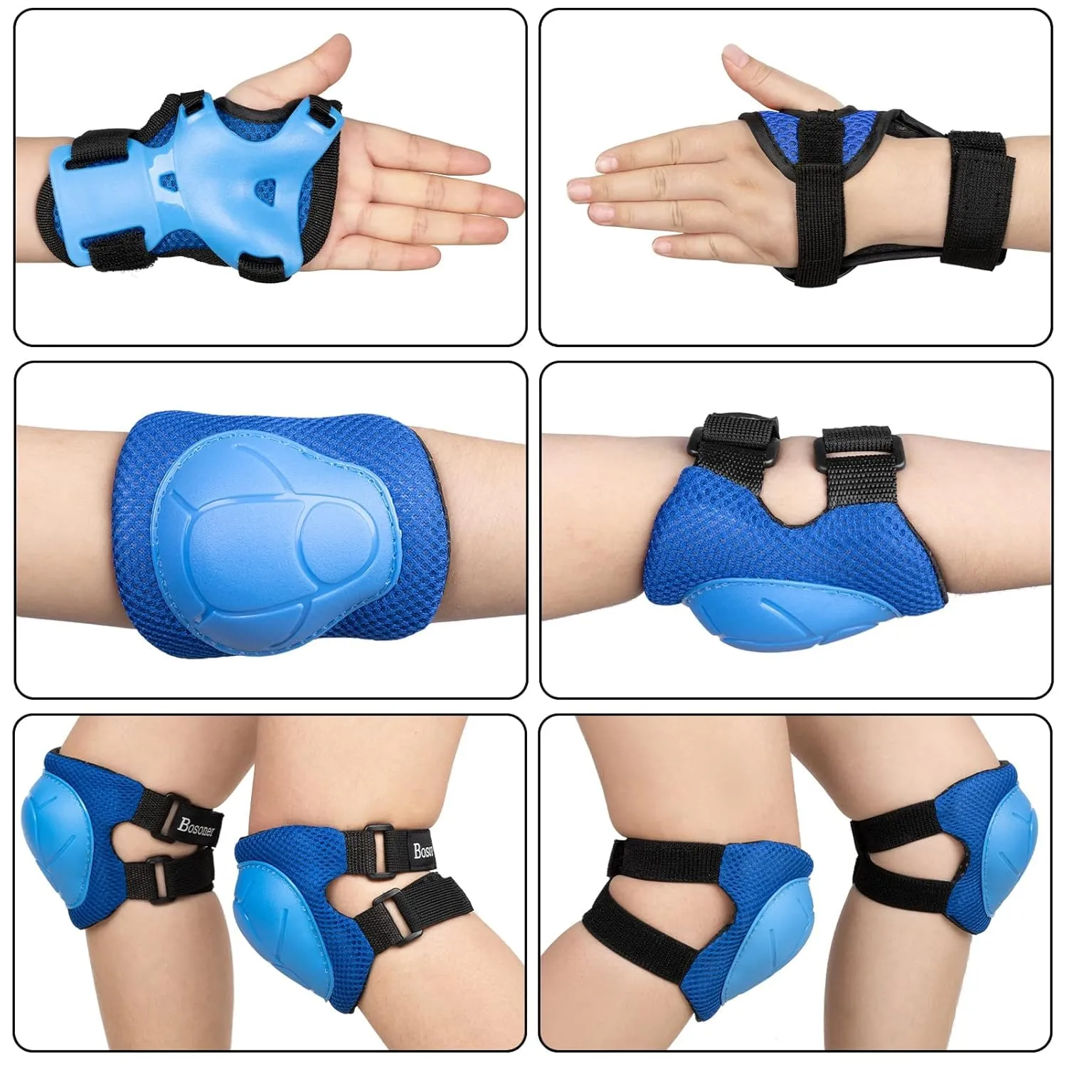 BOSONER Basic Kids Protective Gear: Kids Knee Pads and Elbow Pads with Wrist Guards Set for 3-15 Years - Design for Roller Skates, Cycling, BMX Bike, Skateboard, Inline Skating, Scooter Riding Sports