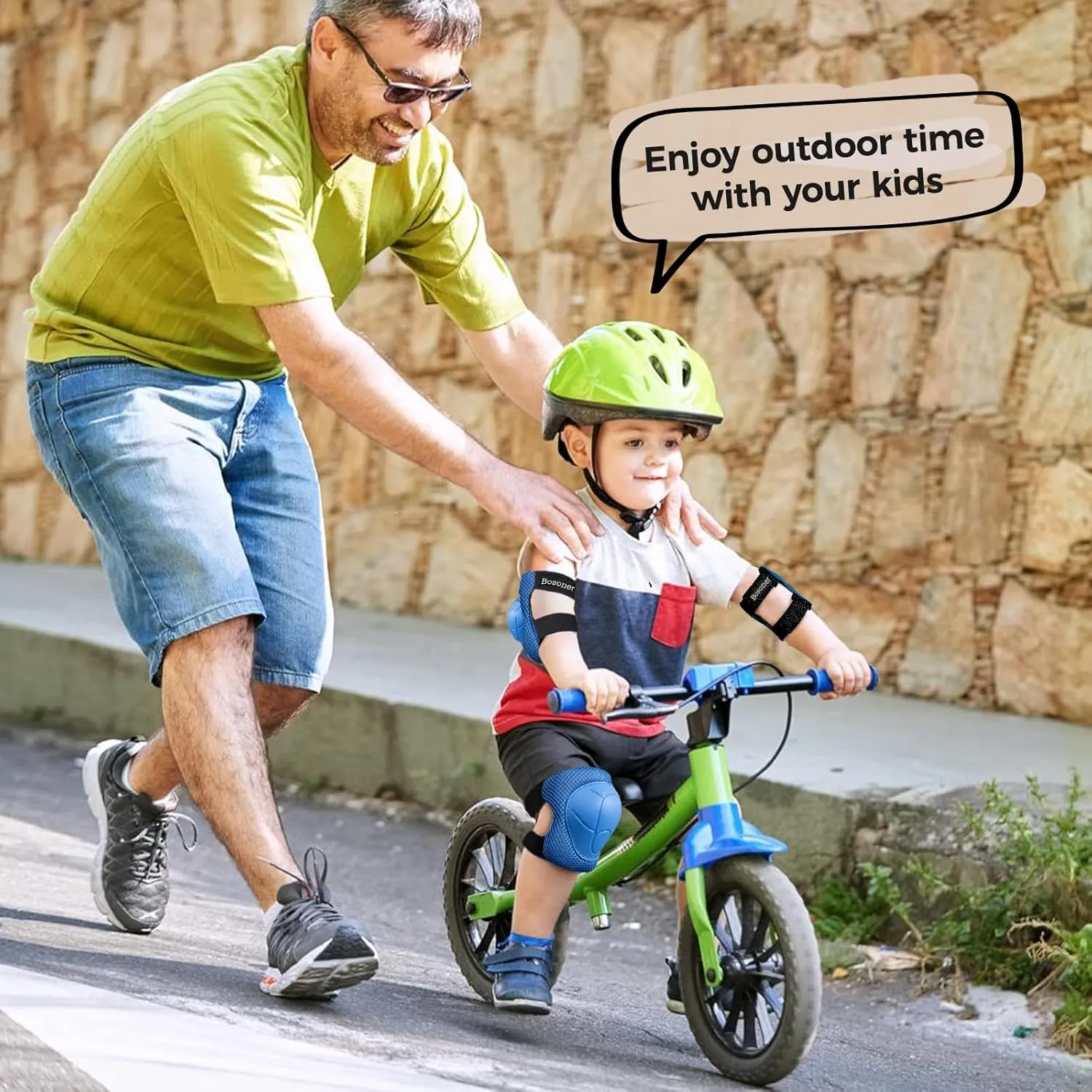BOSONER Basic Kids Protective Gear: Kids Knee Pads and Elbow Pads with Wrist Guards Set for 3-15 Years - Design for Roller Skates, Cycling, BMX Bike, Skateboard, Inline Skating, Scooter Riding Sports