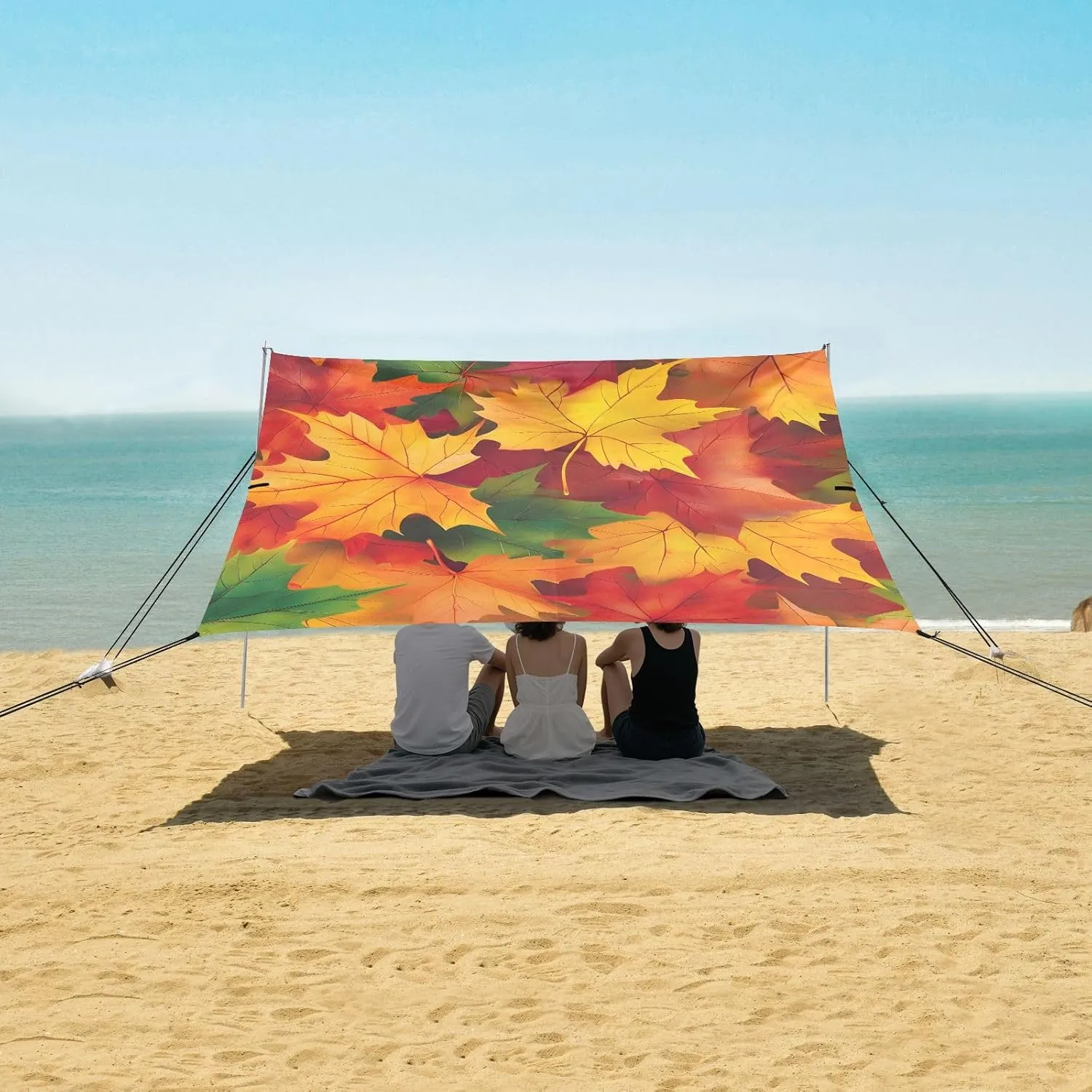 Bright Vibrant Maple Leaves Beach Tent Canopy Outdoor Sun Shade Patio Funny Portable Camping Shelter 9.2 × 10.5 FT Canopies with Sand Bags Poles