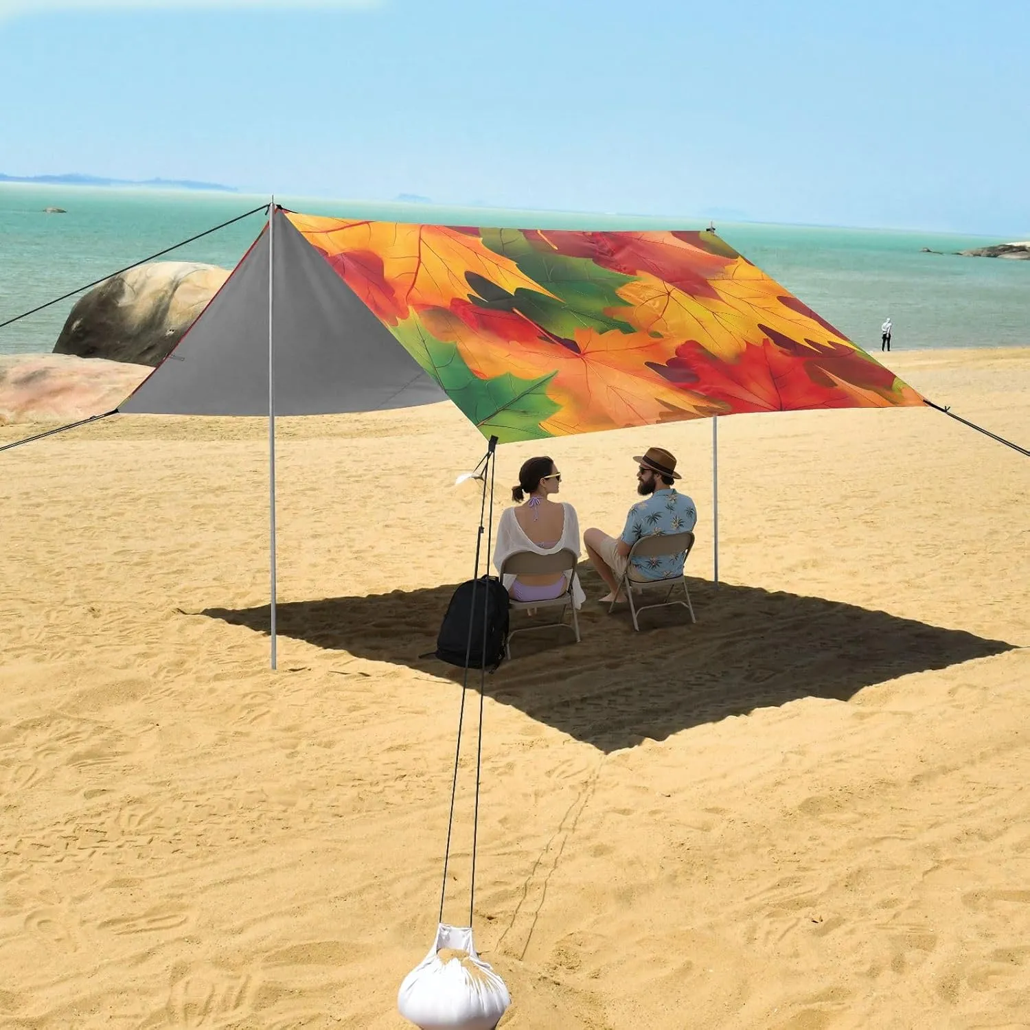 Bright Vibrant Maple Leaves Beach Tent Canopy Outdoor Sun Shade Patio Funny Portable Camping Shelter 9.2 × 10.5 FT Canopies with Sand Bags Poles