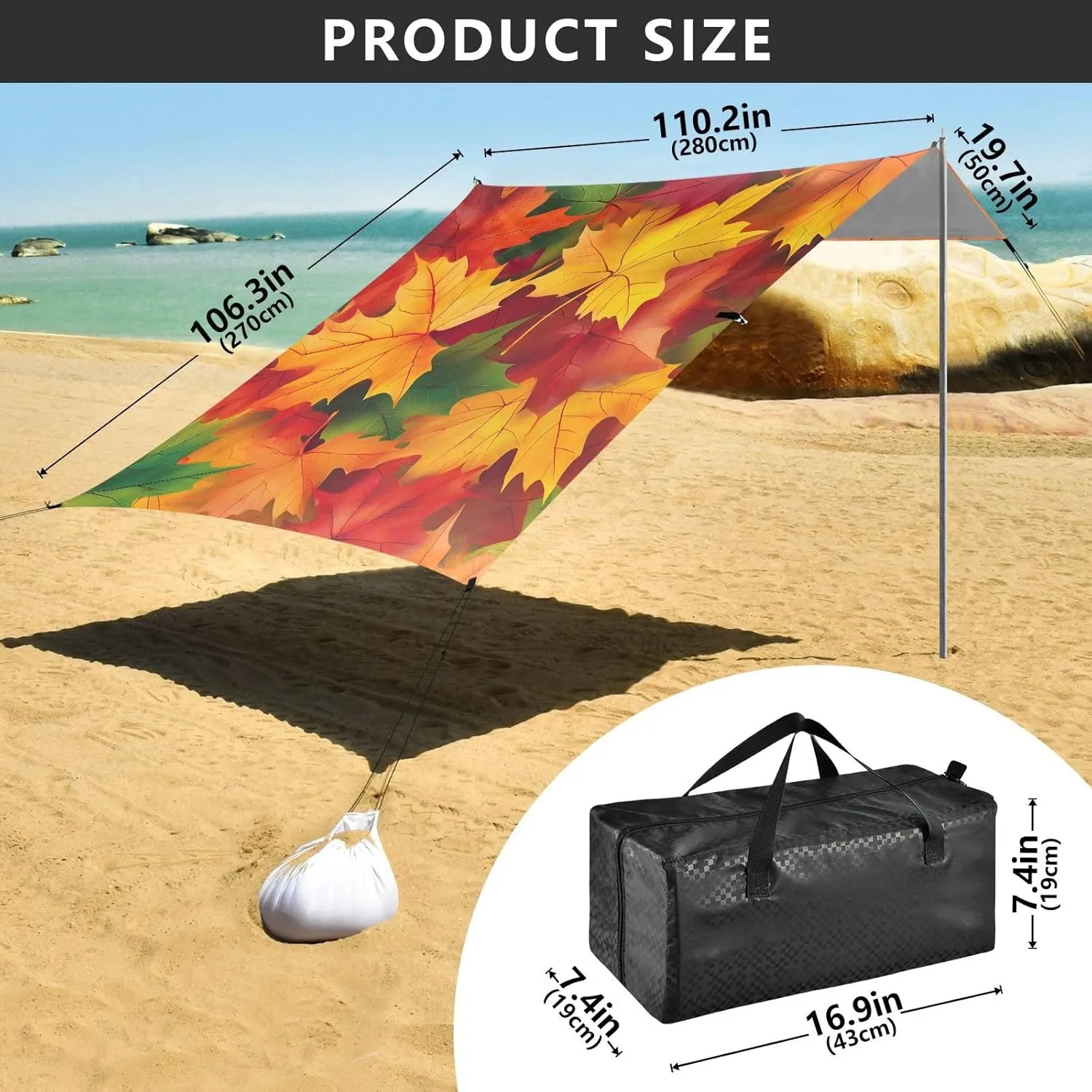 Bright Vibrant Maple Leaves Beach Tent Canopy Outdoor Sun Shade Patio Funny Portable Camping Shelter 9.2 × 10.5 FT Canopies with Sand Bags Poles