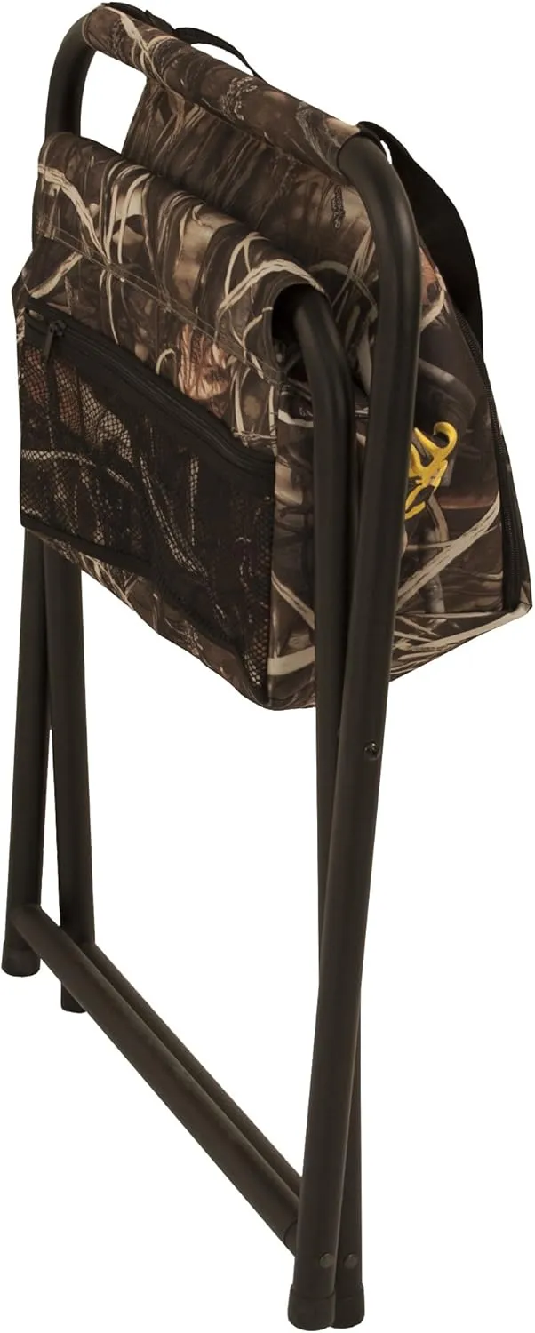 Browning SteadyReady Hunting Chair - Compact and Foldable Steel Frame Stool with Exra-Wide Angled Anti-Slip Seat and Realtree Max-7 Camo Pattern