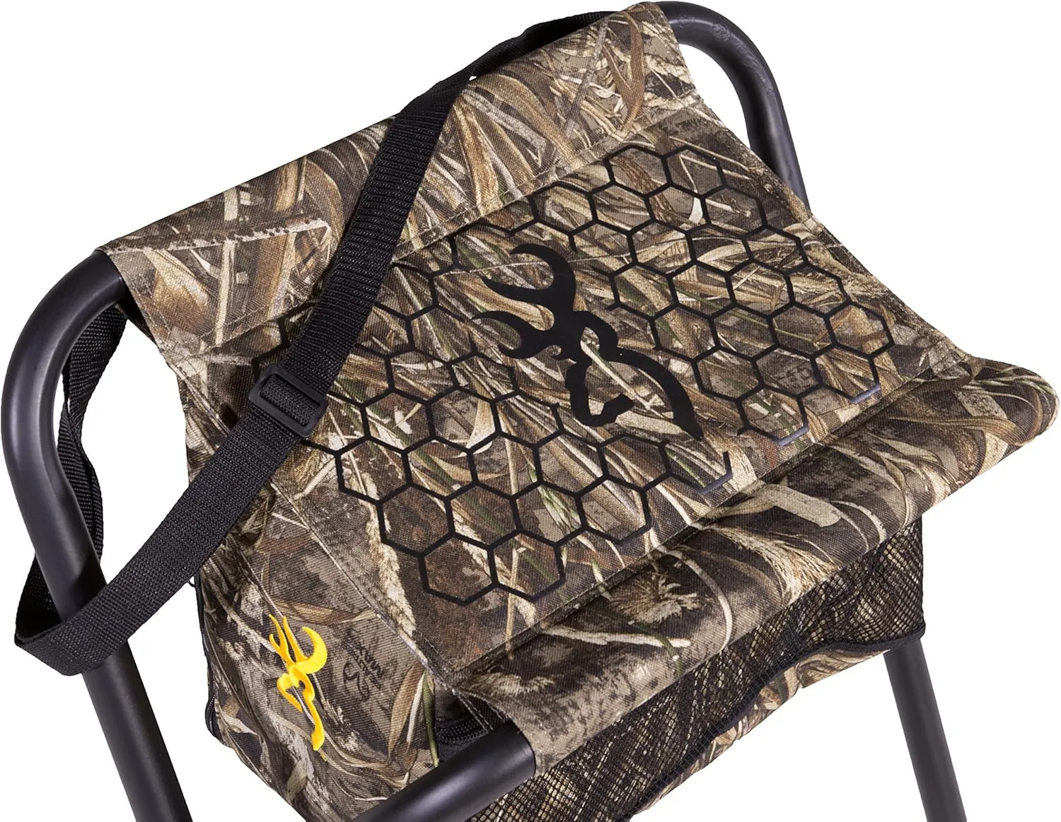 Browning SteadyReady Hunting Chair - Compact and Foldable Steel Frame Stool with Exra-Wide Angled Anti-Slip Seat and Realtree Max-7 Camo Pattern