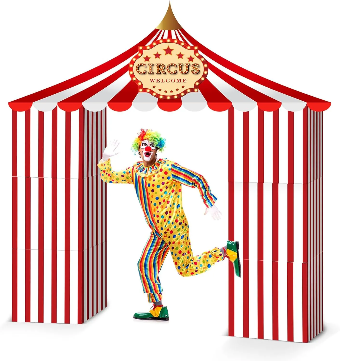 Bucherry 7 Pcs Circus Carnival Theme Party Decorations Circus Tent Cardboard Playhouse 47 x 51 Red and White Striped Pennant Decoration Boxes for Carnival Birthday Halloween Party Game Supplies