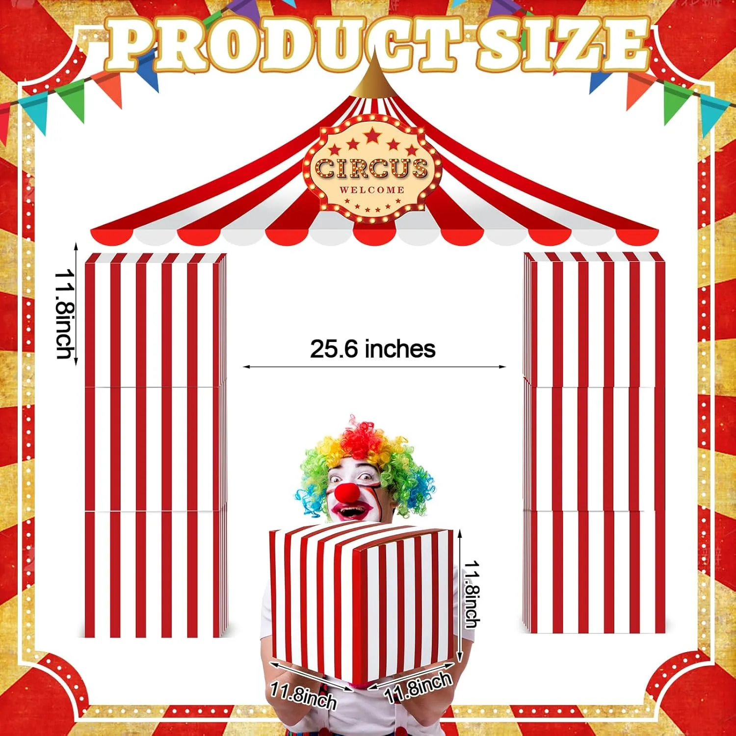 Bucherry 7 Pcs Circus Carnival Theme Party Decorations Circus Tent Cardboard Playhouse 47 x 51 Red and White Striped Pennant Decoration Boxes for Carnival Birthday Halloween Party Game Supplies