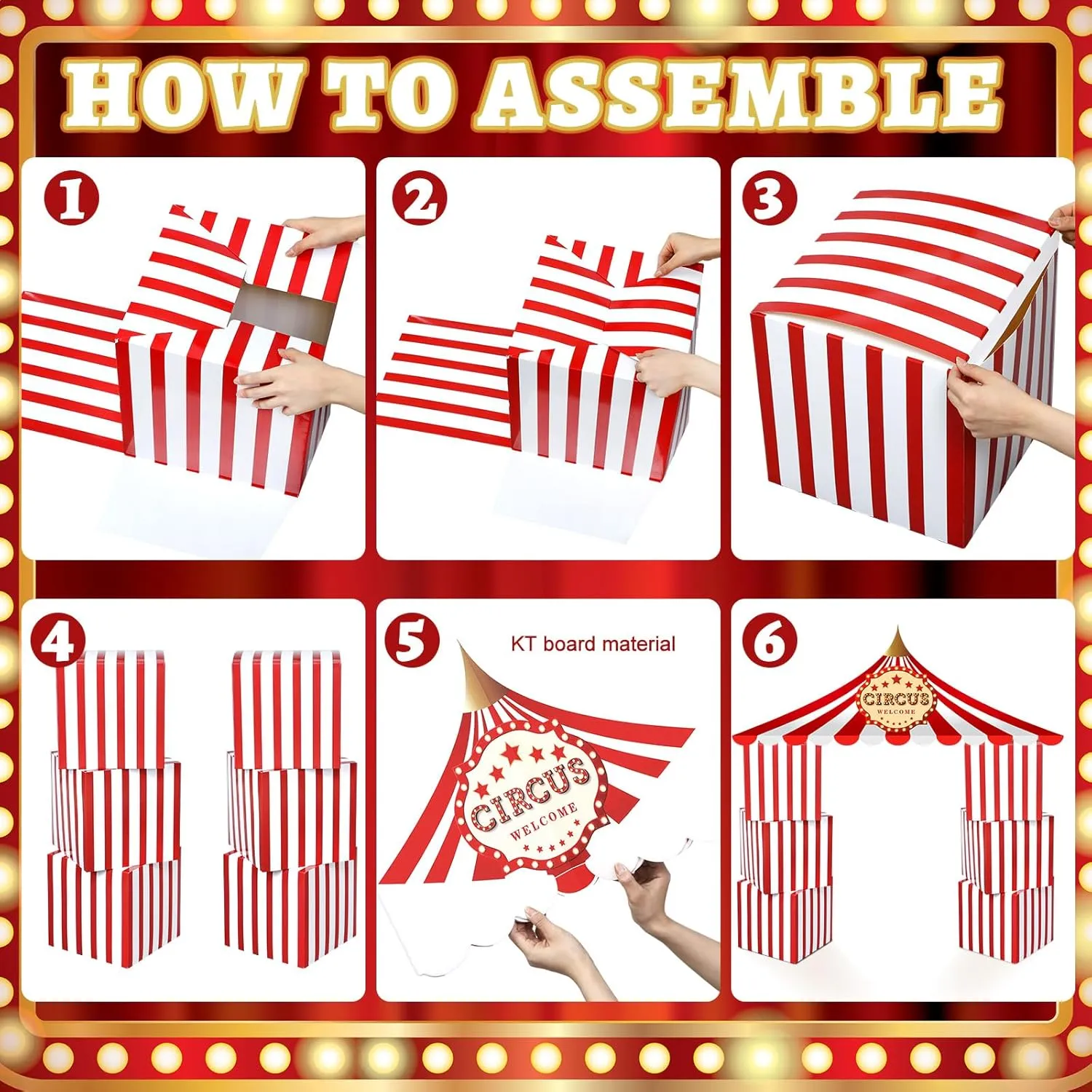 Bucherry 7 Pcs Circus Carnival Theme Party Decorations Circus Tent Cardboard Playhouse 47 x 51 Red and White Striped Pennant Decoration Boxes for Carnival Birthday Halloween Party Game Supplies