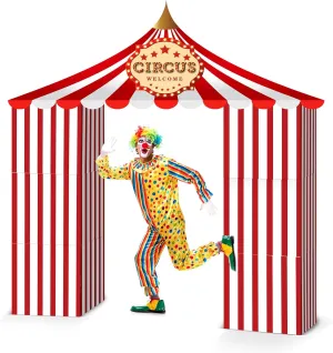 Bucherry 7 Pcs Circus Carnival Theme Party Decorations Circus Tent Cardboard Playhouse 47 x 51 Red and White Striped Pennant Decoration Boxes for Carnival Birthday Halloween Party Game Supplies