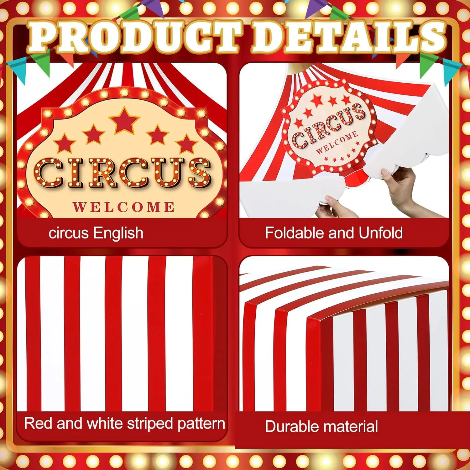 Bucherry 7 Pcs Circus Carnival Theme Party Decorations Circus Tent Cardboard Playhouse 47 x 51 Red and White Striped Pennant Decoration Boxes for Carnival Birthday Halloween Party Game Supplies