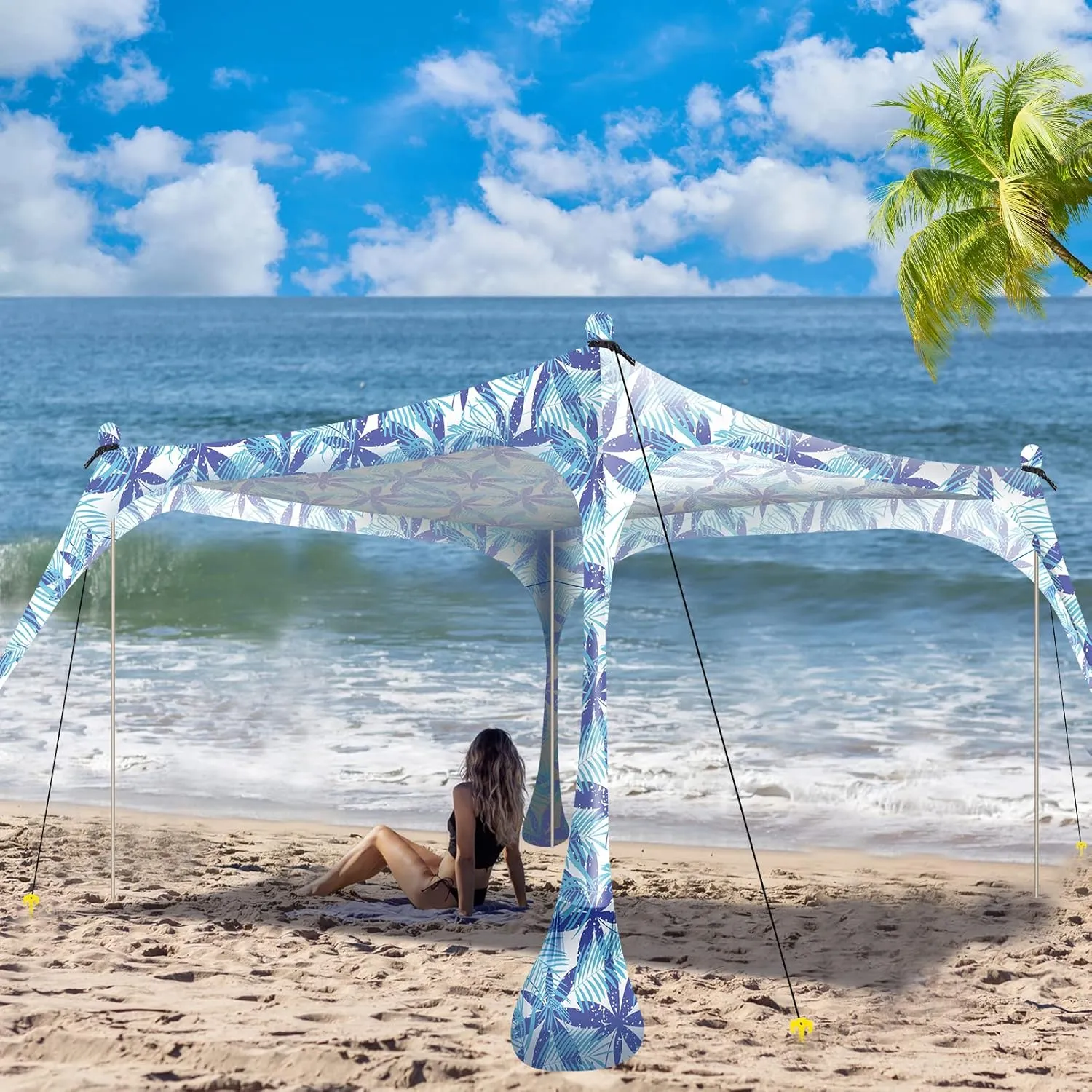 Buheco Beach Tent Pop Up Shade 10x10ft Beach Canopy Sun Shelter UPF50  with 4 Foldable Poles-Portable Carrying Bag-Sand Shovel-Ground Pegs-Windproof Ropes for Outdoor Family Camping-Fishing- Picnic