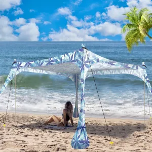 Buheco Beach Tent Pop Up Shade 10x10ft Beach Canopy Sun Shelter UPF50  with 4 Foldable Poles-Portable Carrying Bag-Sand Shovel-Ground Pegs-Windproof Ropes for Outdoor Family Camping-Fishing- Picnic