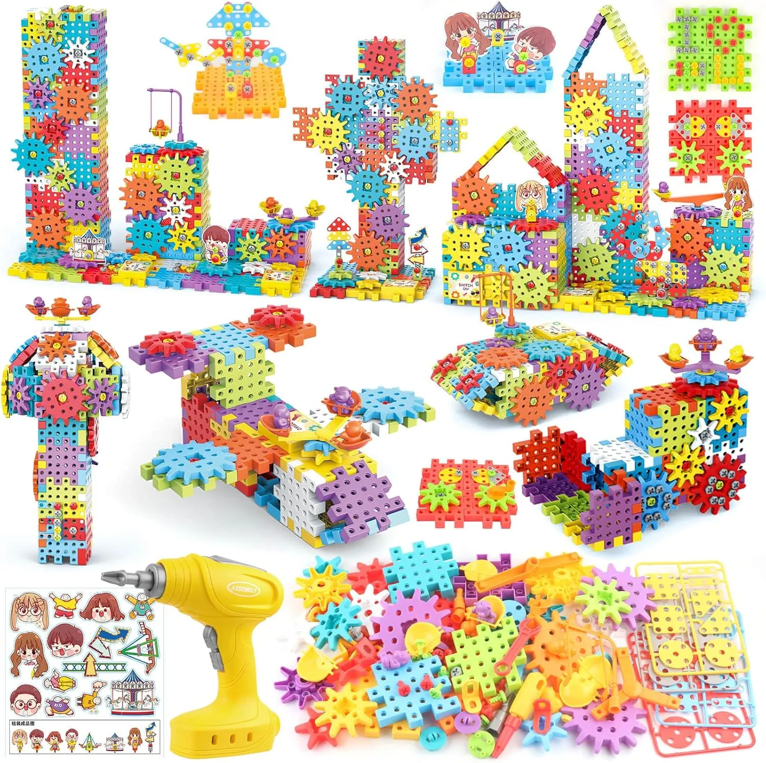 Building Toys, 234 Pieces Upgrade Gear Building Blocks Set Kids Tool Set with Electric Drill, Construction Toys STEM Kits for Kids Age 3 