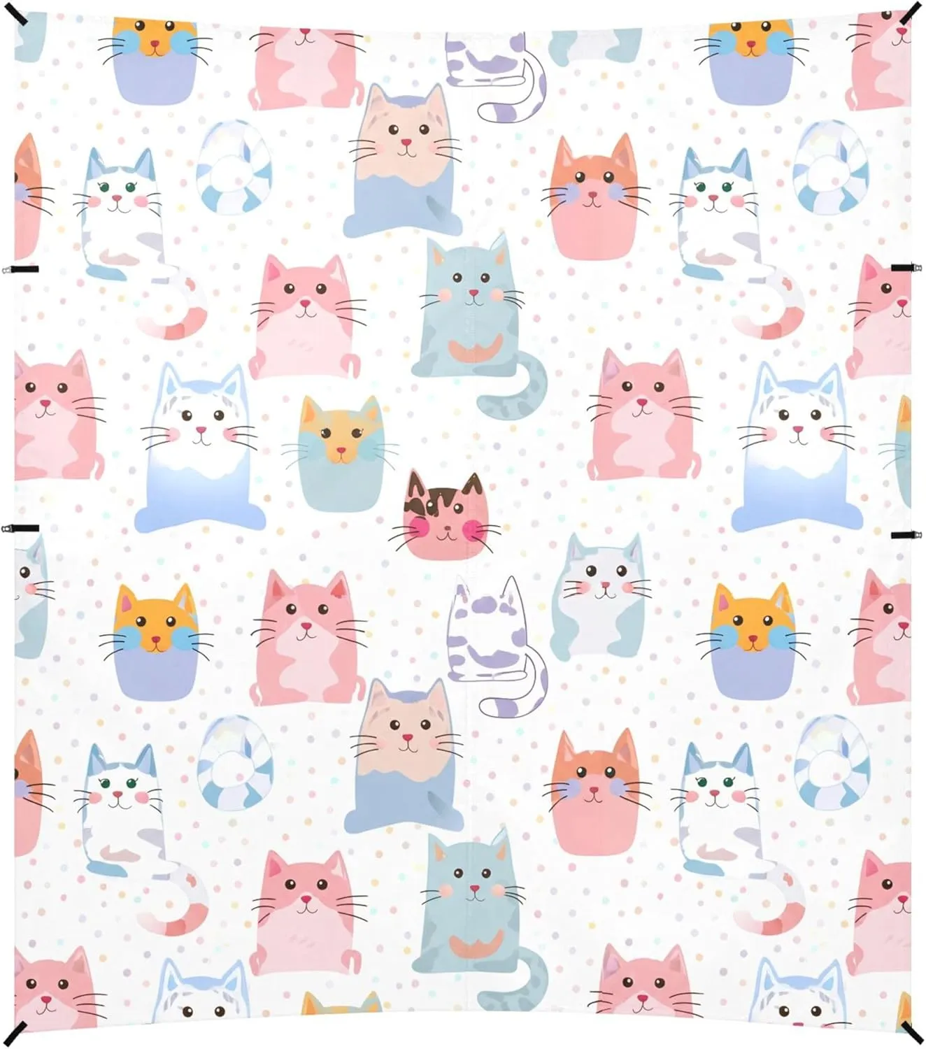 Burbuja Cartoon Cats Beach Canopy Windproof Beach Tent Sun Shade with 4 Sandbags & Sand Shovel, Portable Sun Shelter for Family Camping Picnic