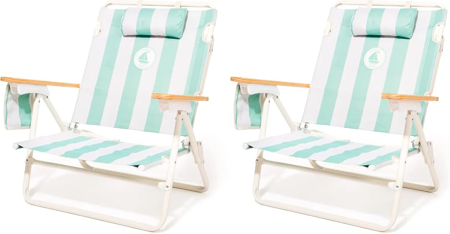 Business & Pleasure Co. Margaritaville Manana Backpack Beach Chair Lay Flat Reclining, Lightweight & Portable, Insulated Cooler Pocket, Last Mango Green Stripe, Pack of 2