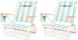 Business & Pleasure Co. Margaritaville Manana Backpack Beach Chair Lay Flat Reclining, Lightweight & Portable, Insulated Cooler Pocket, Last Mango Green Stripe, Pack of 2