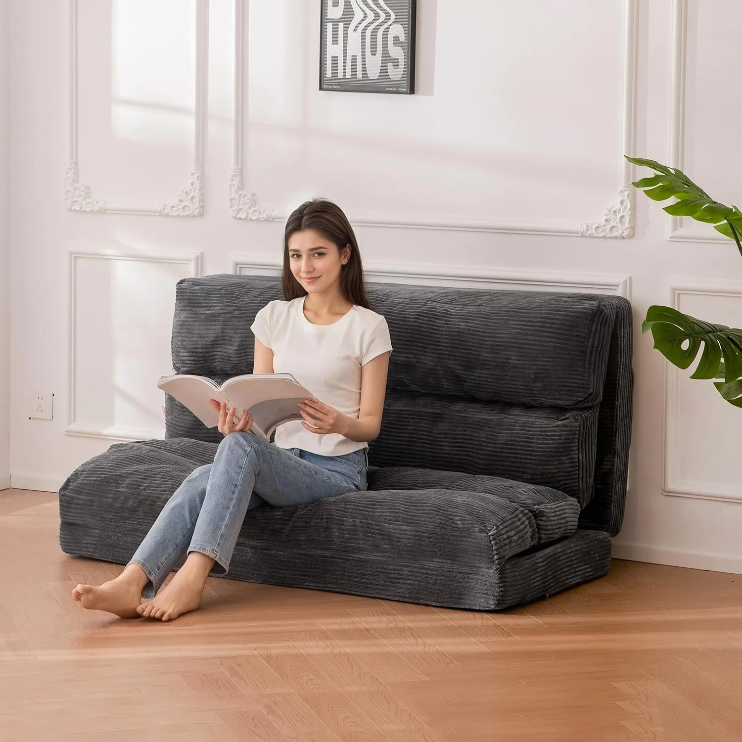 BYBYME Giant Bean Bag Chair & Bed – Foldable Bean Bag Couch for Adults with Removable Faux Fur Cover for Living Room, Bedroom