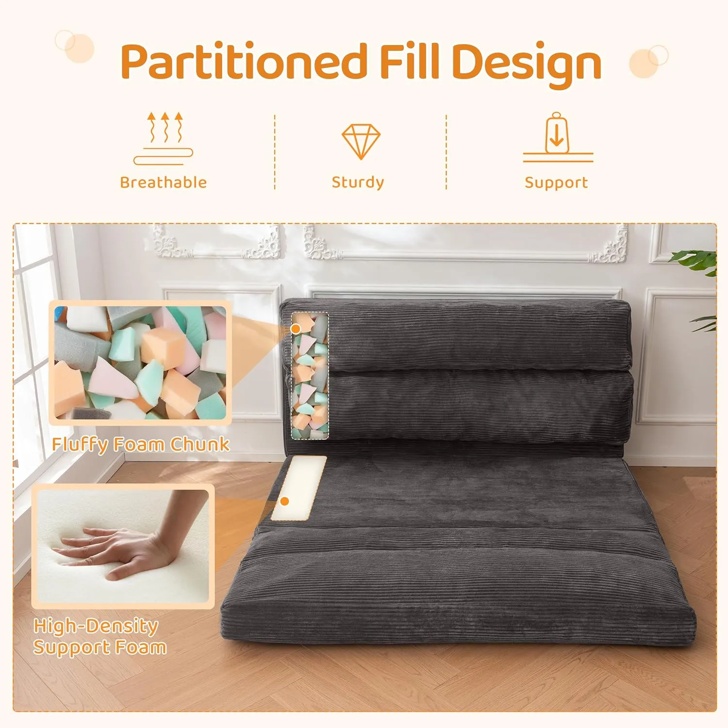 BYBYME Giant Bean Bag Chair & Bed – Foldable Bean Bag Couch for Adults with Removable Faux Fur Cover for Living Room, Bedroom
