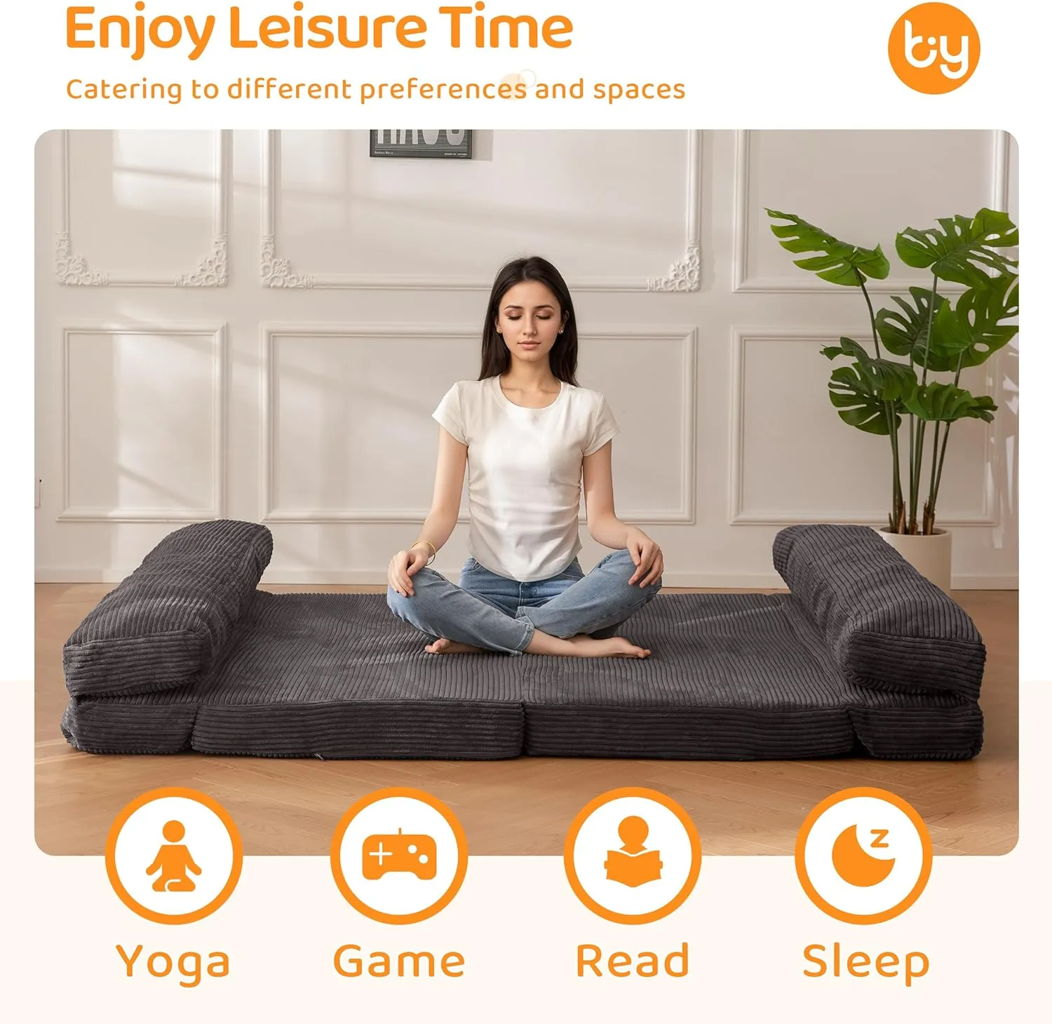 BYBYME Giant Bean Bag Chair & Bed – Foldable Bean Bag Couch for Adults with Removable Faux Fur Cover for Living Room, Bedroom