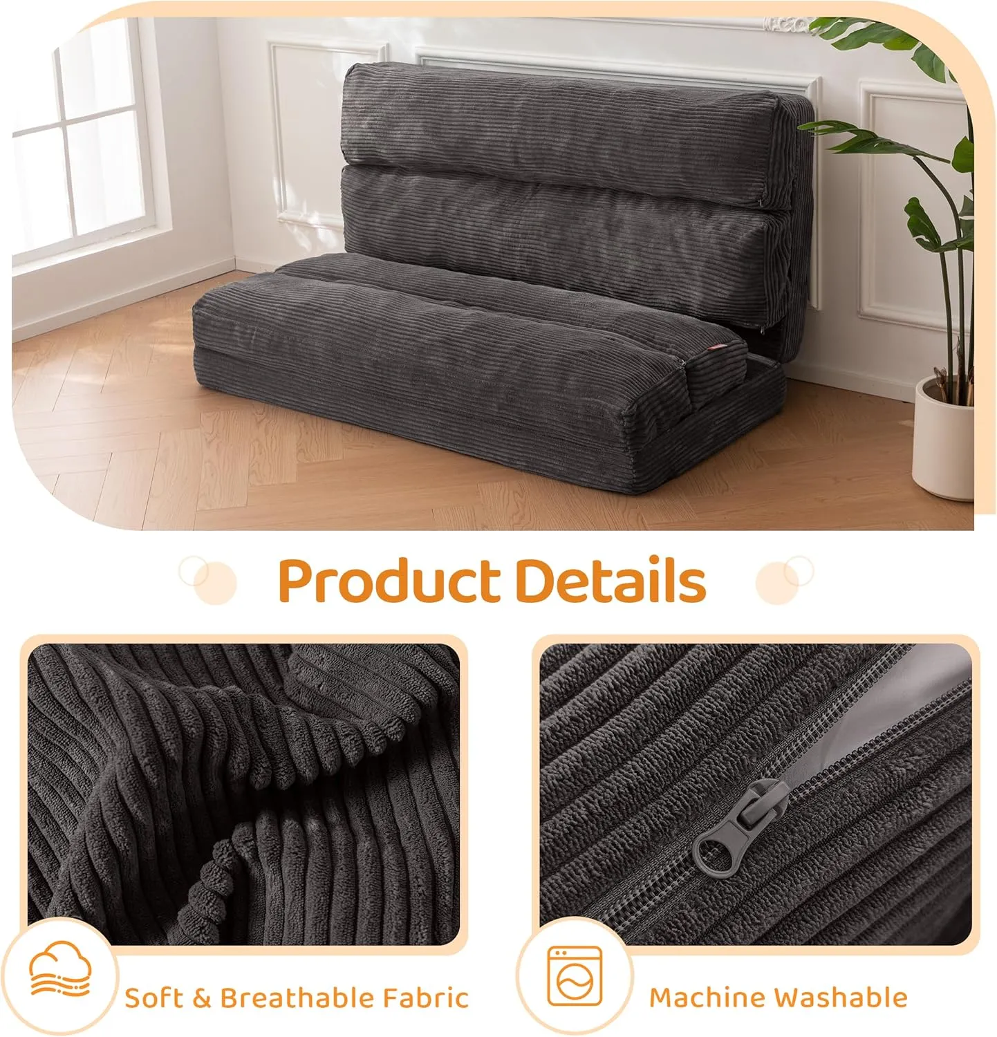 BYBYME Giant Bean Bag Chair & Bed – Foldable Bean Bag Couch for Adults with Removable Faux Fur Cover for Living Room, Bedroom