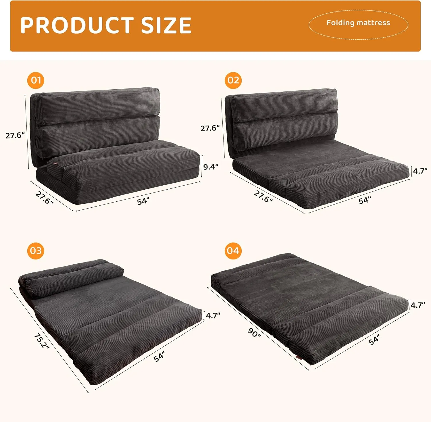 BYBYME Giant Bean Bag Chair & Bed – Foldable Bean Bag Couch for Adults with Removable Faux Fur Cover for Living Room, Bedroom