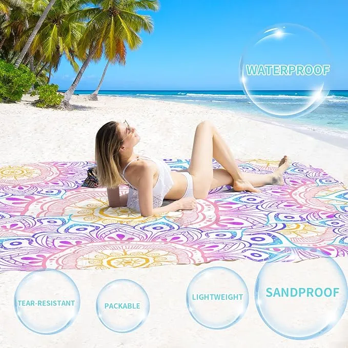 BYDOLL Beach Blanket 78''×81'' 1-4 Adults Waterproof Sandproof Oversized Lightweight Beach Blanket Large Picnic Mat Beach Blanket for Beach Travel Camping Hiking Picnic
