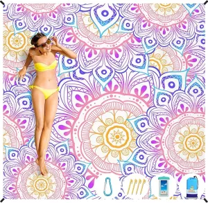 BYDOLL Beach Blanket 78''×81'' 1-4 Adults Waterproof Sandproof Oversized Lightweight Beach Blanket Large Picnic Mat Beach Blanket for Beach Travel Camping Hiking Picnic