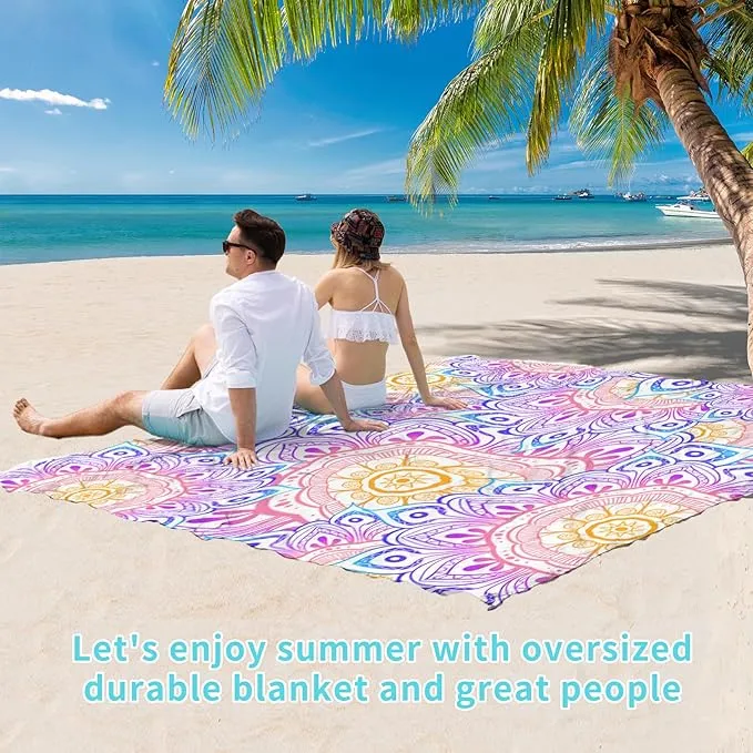 BYDOLL Beach Blanket 78''×81'' 1-4 Adults Waterproof Sandproof Oversized Lightweight Beach Blanket Large Picnic Mat Beach Blanket for Beach Travel Camping Hiking Picnic