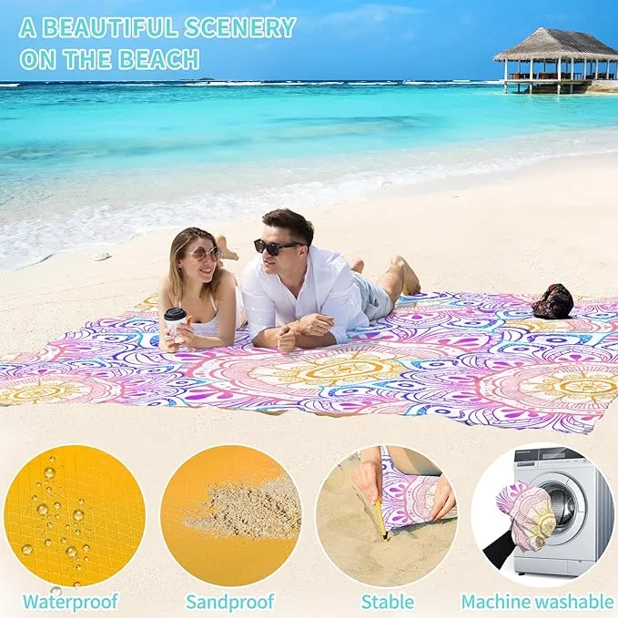 BYDOLL Beach Blanket 78''×81'' 1-4 Adults Waterproof Sandproof Oversized Lightweight Beach Blanket Large Picnic Mat Beach Blanket for Beach Travel Camping Hiking Picnic