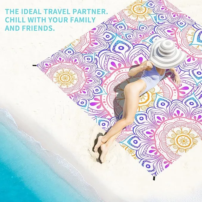 BYDOLL Beach Blanket 78''×81'' 1-4 Adults Waterproof Sandproof Oversized Lightweight Beach Blanket Large Picnic Mat Beach Blanket for Beach Travel Camping Hiking Picnic