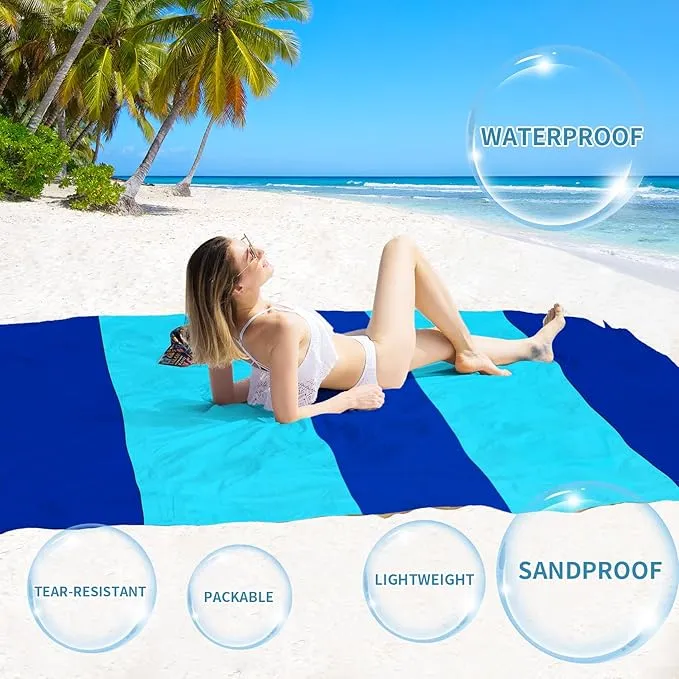 BYDOLL Beach Blanket Sandproof Waterproof 78''×81'' 1-4 Adults Compact Lightweight Oversized Beach Blanket Large Picnic Mat Beach Blanket for Travel Camping Hiking Picnic