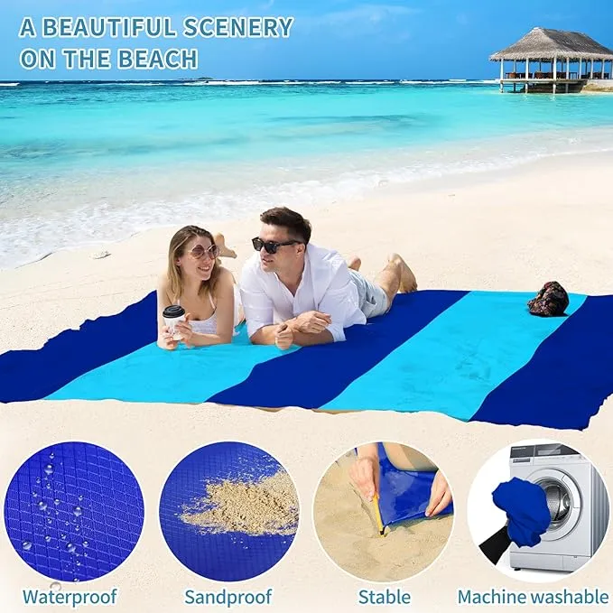 BYDOLL Beach Blanket Sandproof Waterproof 78''×81'' 1-4 Adults Compact Lightweight Oversized Beach Blanket Large Picnic Mat Beach Blanket for Travel Camping Hiking Picnic