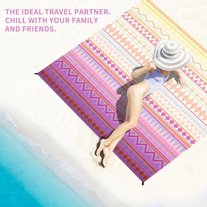 BYDOLL Beach Blanket Sandproof Waterproof 78''×81''1-4 Adults Boho Compact Lightweight Oversized Beach Blanket Large Picnic Mat Beach Blanket for Travel Camping Hiking Picnic