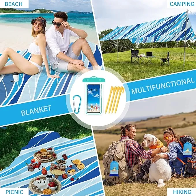 BYDOLL Beach Blanket Sandproof Waterproof 78''×81''1-4 Adults Compact Lightweight Oversized Beach Blanket Large Picnic Mat Beach Blanket for Travel Camping Hiking Picnic