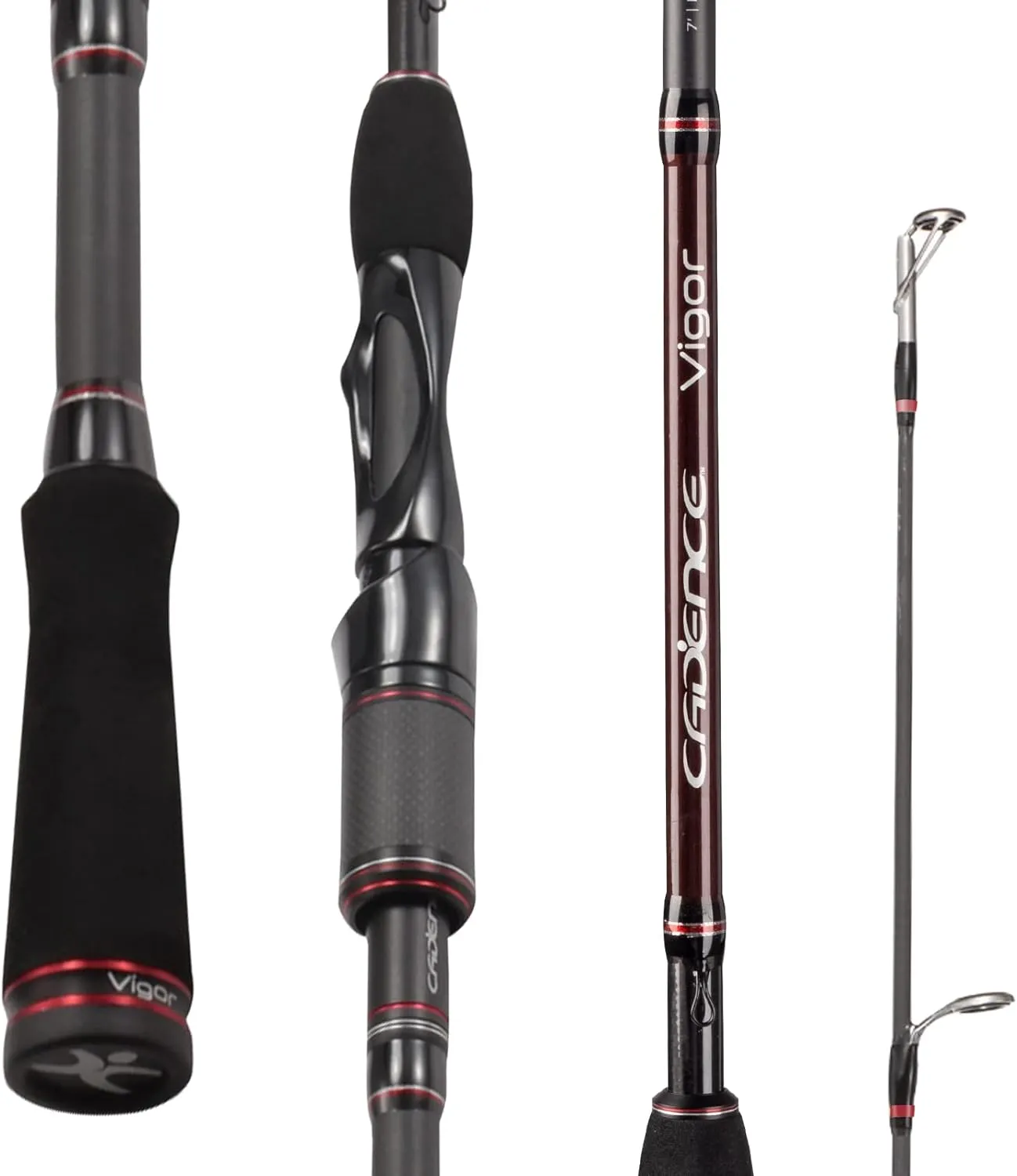 Cadence Vigor Spinning Rod, 30-Ton Carbon Blank, Fuji Reel Seat, Durable Stainless-Steel Guides, 2-Piece Rod with Convenience & Performance, Multiple Actions Available