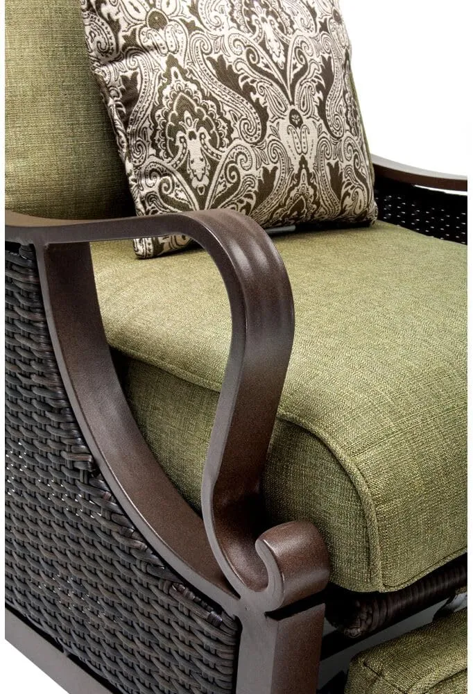 Cambridge Saratoga Hand-Woven Wicker Reclining Outdoor Chair, UV Protected Cushions, Weather and Rust Resistant Steel Frame, Outdoor Recliner, Meadow Green