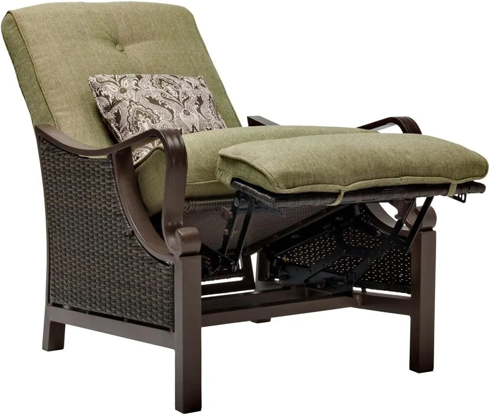 Cambridge Saratoga Hand-Woven Wicker Reclining Outdoor Chair, UV Protected Cushions, Weather and Rust Resistant Steel Frame, Outdoor Recliner, Meadow Green