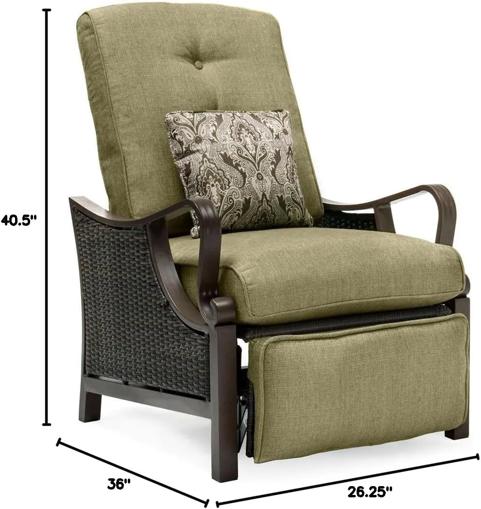 Cambridge Saratoga Hand-Woven Wicker Reclining Outdoor Chair, UV Protected Cushions, Weather and Rust Resistant Steel Frame, Outdoor Recliner, Meadow Green