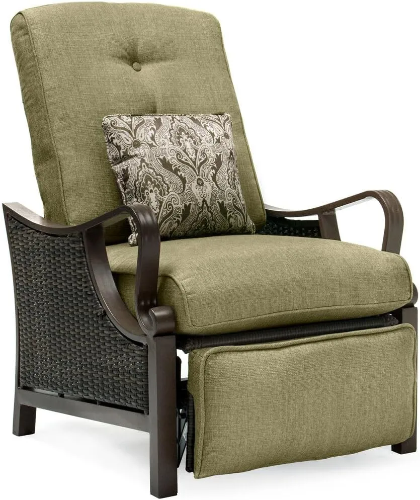 Cambridge Saratoga Hand-Woven Wicker Reclining Outdoor Chair, UV Protected Cushions, Weather and Rust Resistant Steel Frame, Outdoor Recliner, Meadow Green