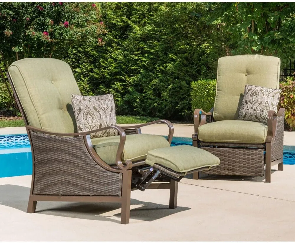 Cambridge Saratoga Hand-Woven Wicker Reclining Outdoor Chair, UV Protected Cushions, Weather and Rust Resistant Steel Frame, Outdoor Recliner, Meadow Green