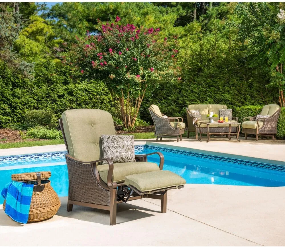 Cambridge Saratoga Hand-Woven Wicker Reclining Outdoor Chair, UV Protected Cushions, Weather and Rust Resistant Steel Frame, Outdoor Recliner, Meadow Green