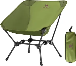 CAMEL CROWN Folding Camping Chair, Lightweight Portable Compact Lawn Chair with Side Pocket for Outdoor Travel Beach Picnic Hiking Backpacking Army Green
