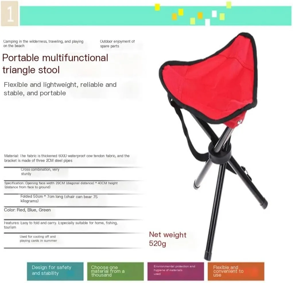 Camp Stool Outdoor Portable Stool Fishing Stool Camping Folding Chair Small Bench Mazar Camping Dormitory Small Stool Camping Stool(Red)