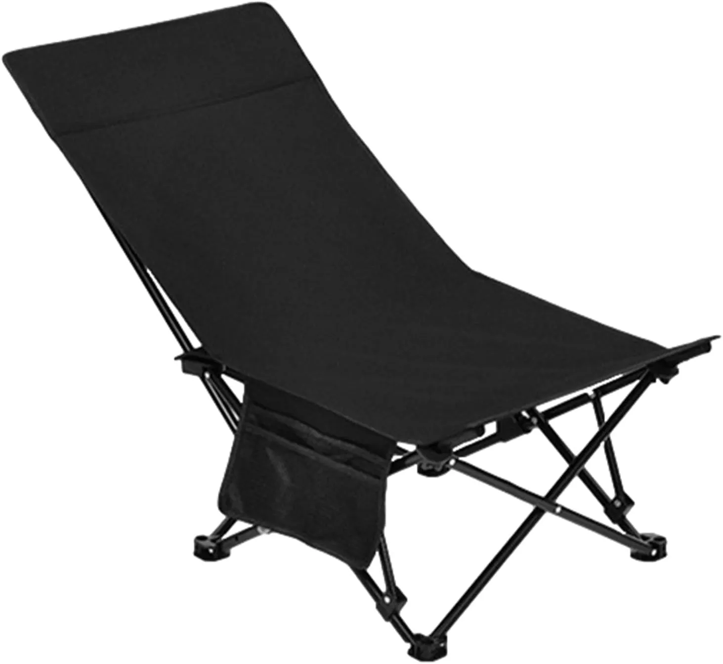 Camping Chair, Folding Beach Chair, 600D Oxford Foldable Chaise Lounge Chair with Side Pocket, Low Profile Folding Chair for Camping, Beach (Black)