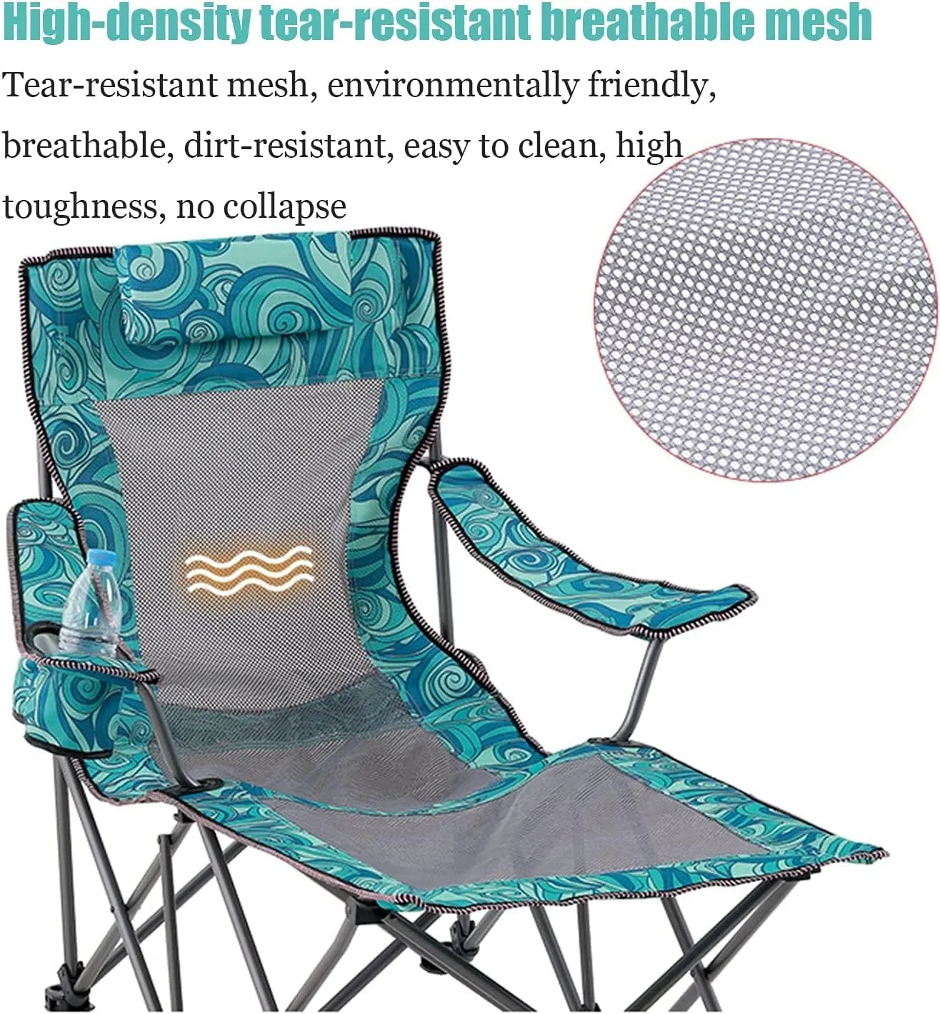 Camping Chair Folding Portable with Footrest Mesh Backrest Reclining Lunch Break Bed Sitting Lying Dual-Purpose Beach Seat Chairs for Adults