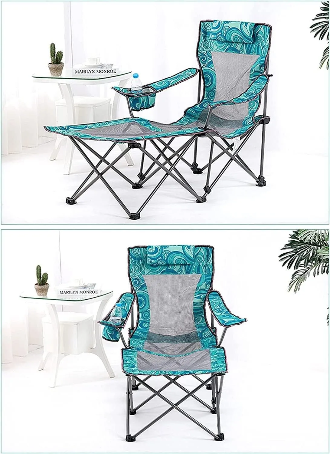 Camping Chair Folding Portable with Footrest Mesh Backrest Reclining Lunch Break Bed Sitting Lying Dual-Purpose Beach Seat Chairs for Adults