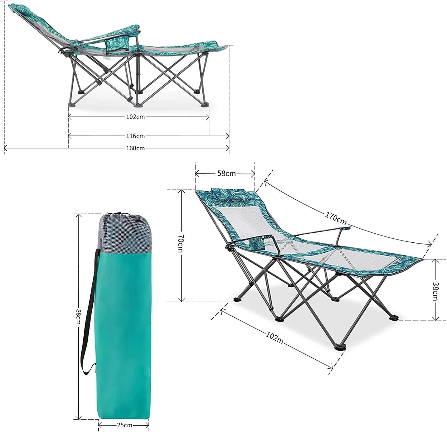 Camping Chair Folding Portable with Footrest Mesh Backrest Reclining Lunch Break Bed Sitting Lying Dual-Purpose Beach Seat Chairs for Adults