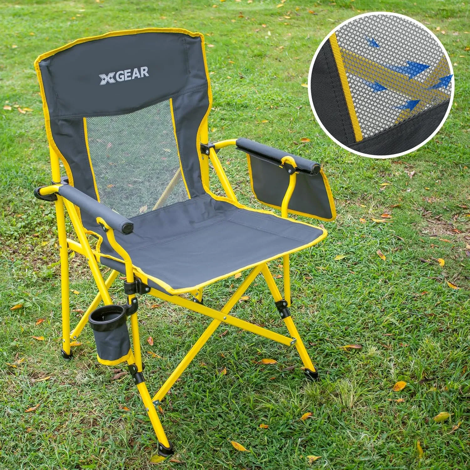 Camping Chair for Adults 350 LBS Support Camp Chair 2PCS with Breathable Mesh Back Fabric with Arm Rest Cup Holder and Portable Carrying Bag