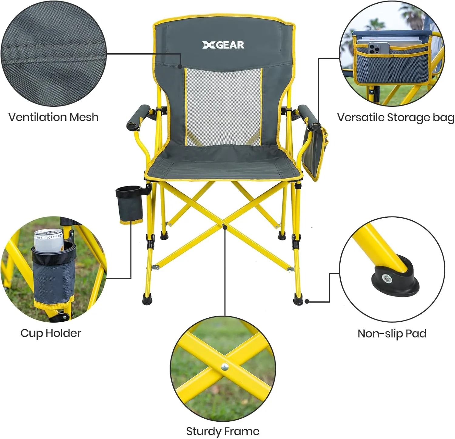 Camping Chair for Adults 350 LBS Support Camp Chair 2PCS with Breathable Mesh Back Fabric with Arm Rest Cup Holder and Portable Carrying Bag
