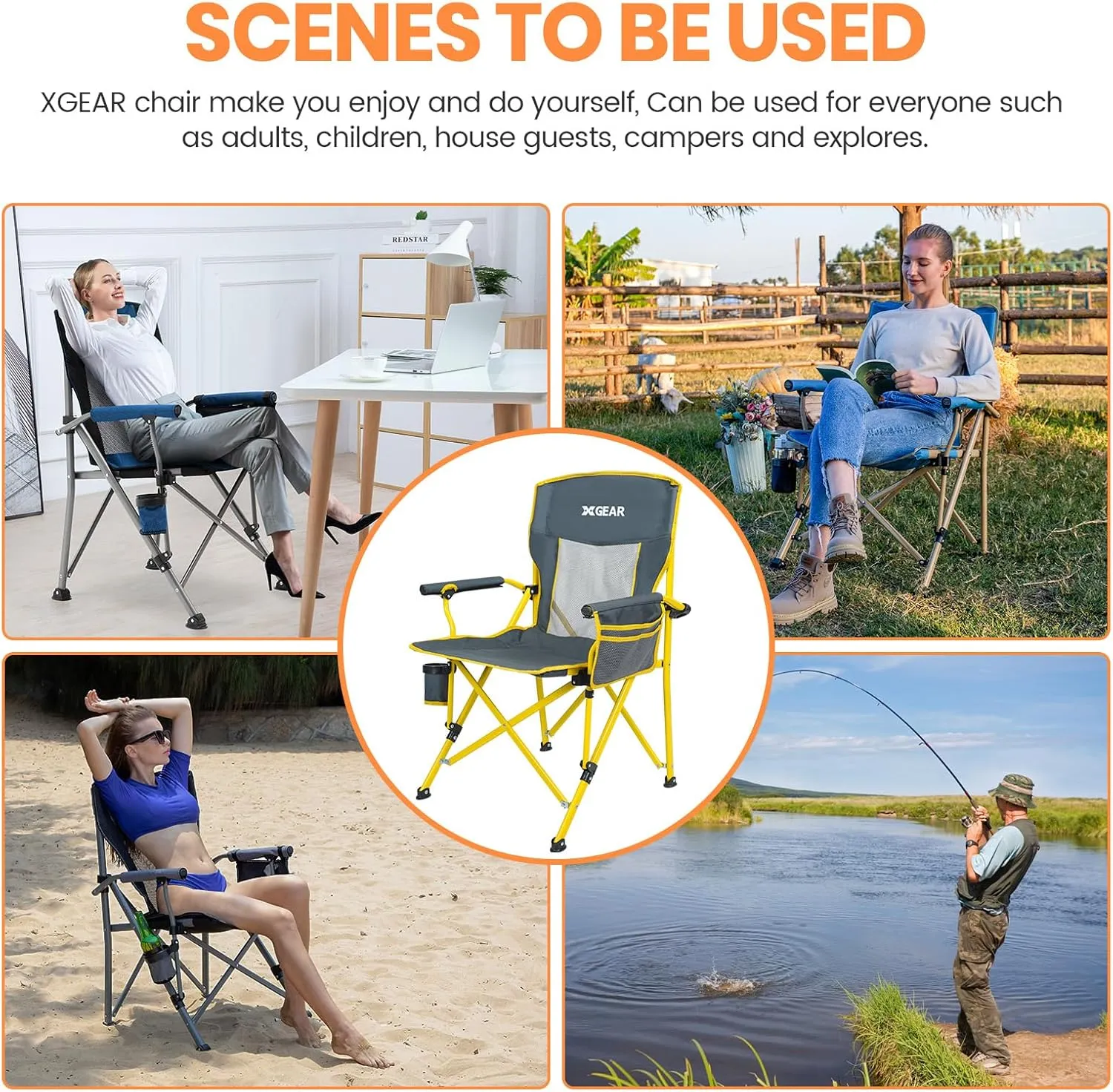 Camping Chair for Adults 350 LBS Support Camp Chair 2PCS with Breathable Mesh Back Fabric with Arm Rest Cup Holder and Portable Carrying Bag